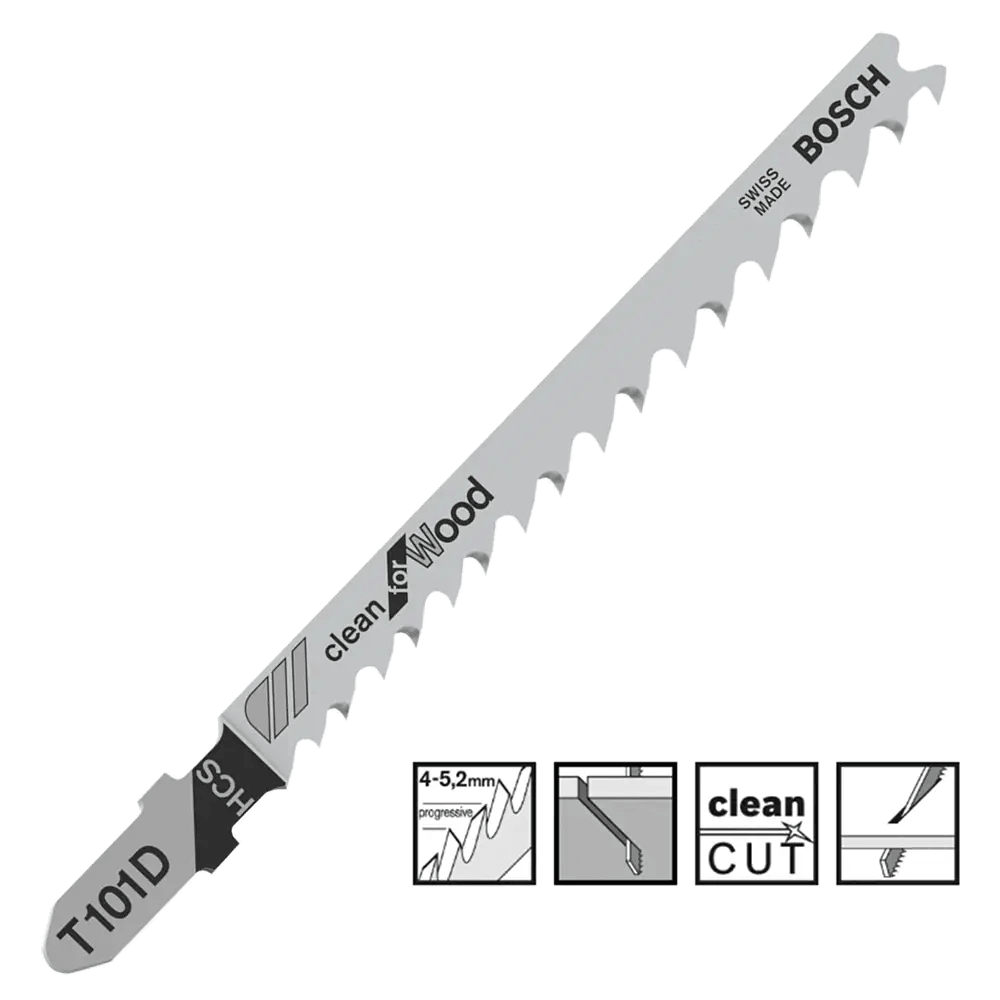 Bosch T101D Jigsaw Blades Clean Cut Basic For Wood x5 2608630032 - Builders Emporium