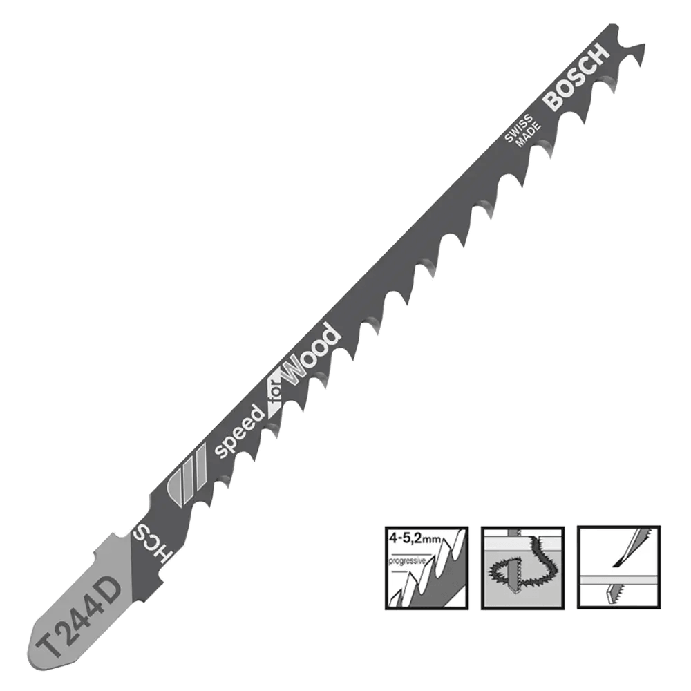 Bosch T244D Jigsaw Blades Speed Cut For Wood x5 2608630058 - Builders Emporium
