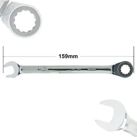 10mm Ratchet Spanner Steel Fixed Head Gear Open End & Ring Draak