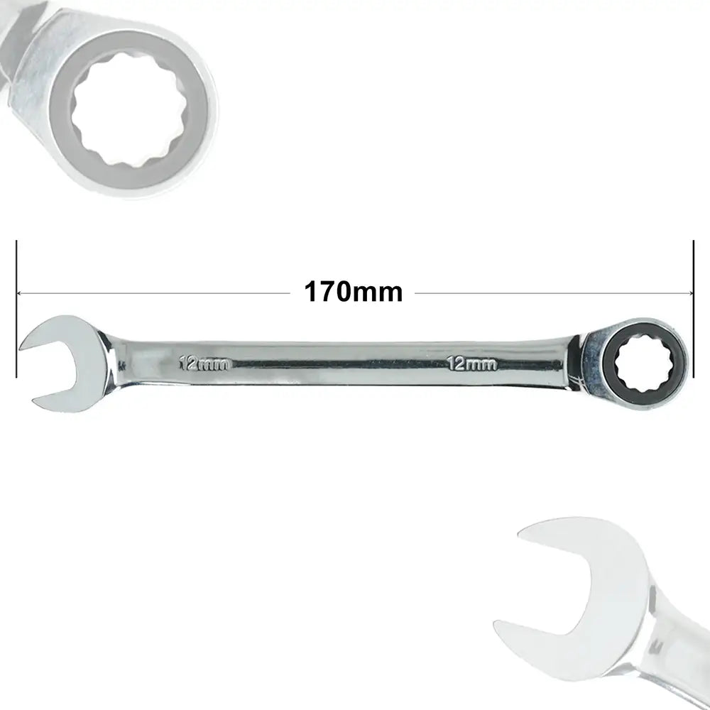 12mm Ratchet Spanner Steel Fixed Head Gear Open End & Ring Draak