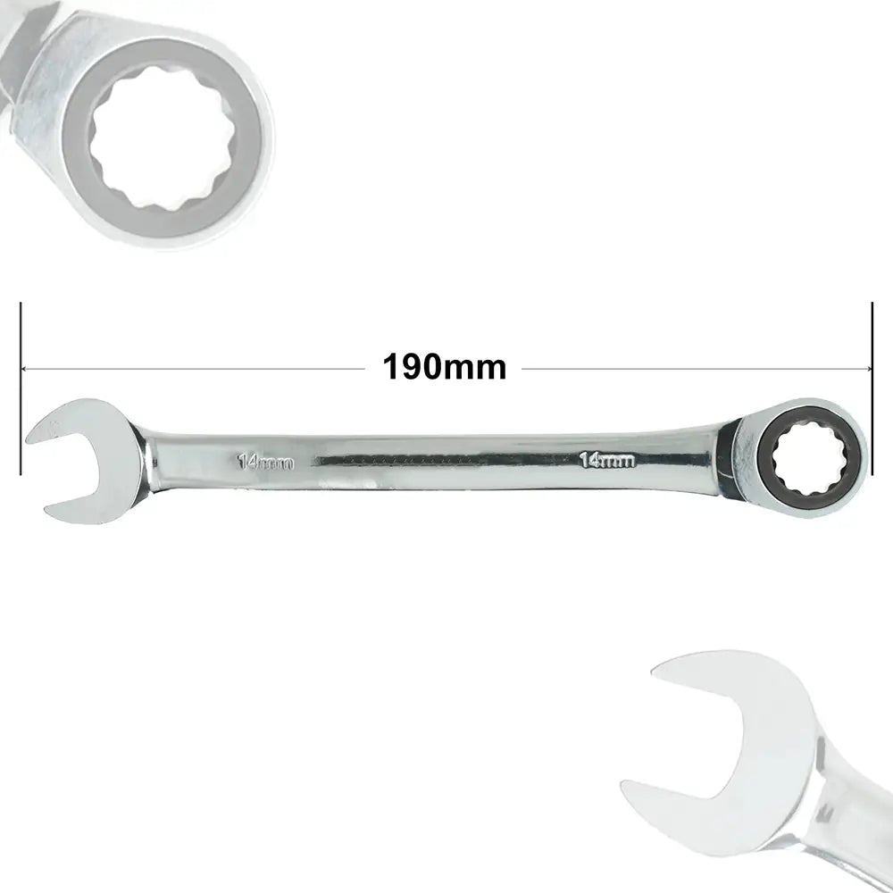 14mm Ratchet Spanner Steel Fixed Head Gear Open End & Ring Draak