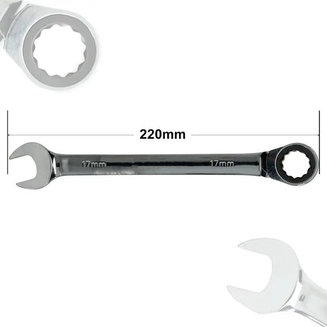 17mm Ratchet Spanner Steel Fixed Head Gear Open End & Ring Draak