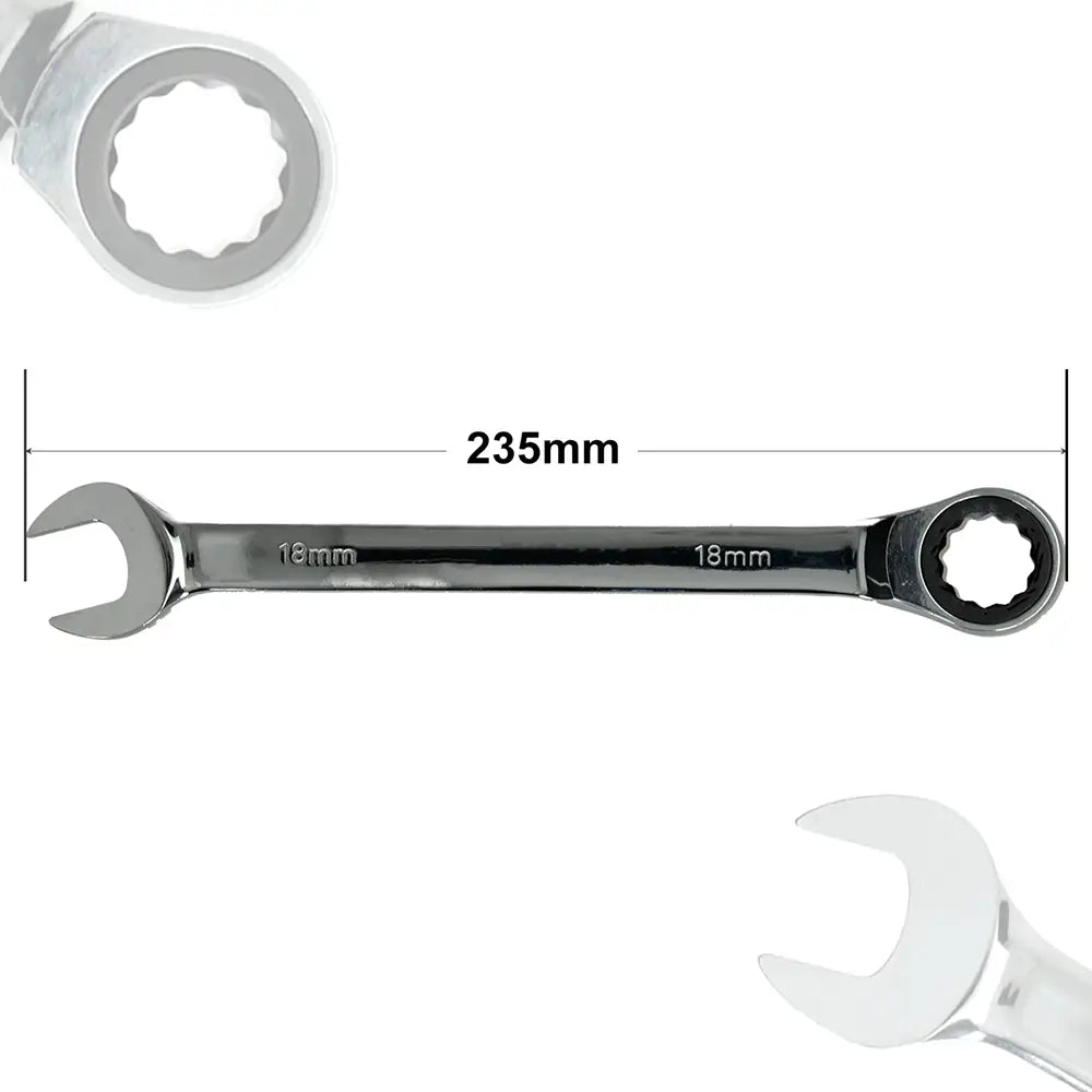 18mm Ratchet Spanner Steel Fixed Head Gear Open End & Ring Draak