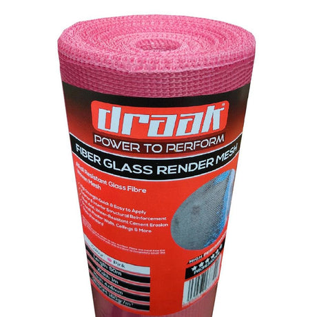 Render Mesh 10m fiberglass roll 1m width pink colour Draak - Builders Emporium