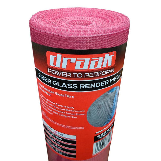 Render Mesh 50m fiberglass roll 1m width pink colour Draak - Builders Emporium