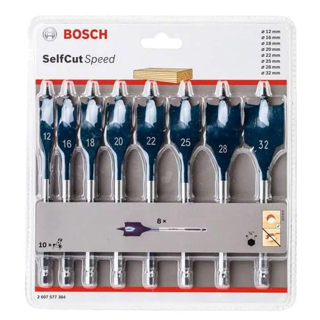 Bosch 2607577364 SelfCut Speed Flat Wood Spade Drill Bit Set 8pc - Builders Emporium
