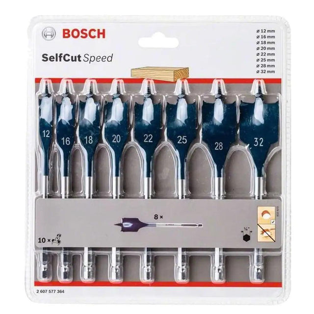 Bosch 2607577364 SelfCut Speed Flat Wood Spade Drill Bit Set 8pc - Builders Emporium