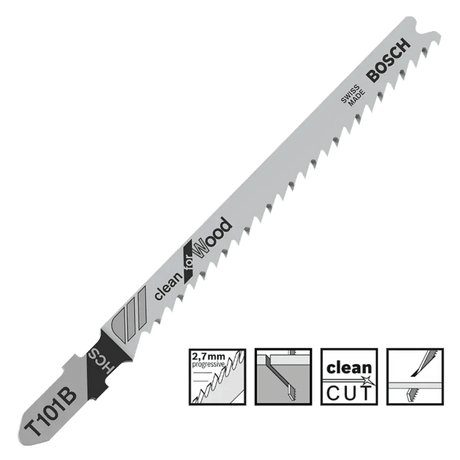 Bosch T101B Jigsaw Blades Clean Cut Basic For Wood x5 2608630030 - Builders Emporium