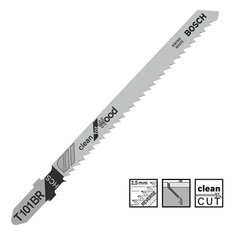 Bosch T101BR Jigsaw Blades Clean Cut Basic For Wood x5 2608630014 - Builders Emporium