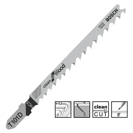 Bosch T101D Jigsaw Blades Clean Cut Basic For Wood x5 2608630032 - Builders Emporium