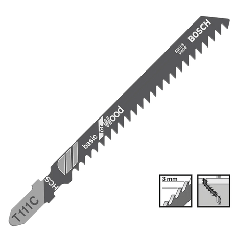 Bosch T111C Jigsaw Blades Basic For Wood x5 2608630033 - Builders Emporium