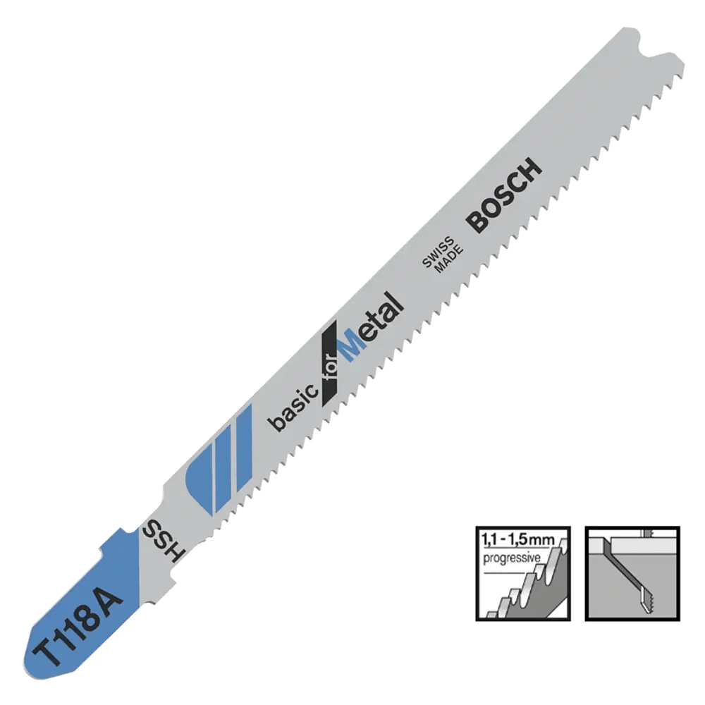 Bosch T118B Jigsaw Blades Basic For Metal x5 2608631014 - Builders Emporium