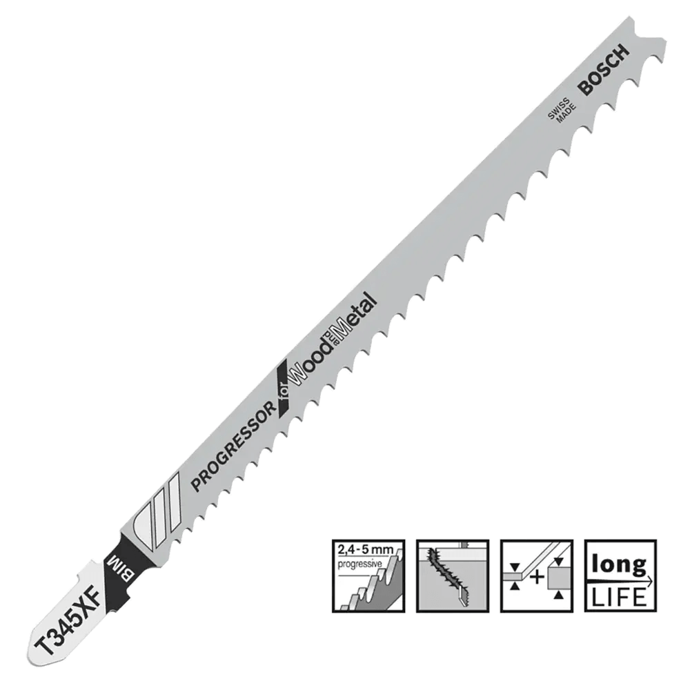 Bosch T345XF Progressor Jigsaw Blades For Wood & Metal x5 2608634994 - Builders Emporium