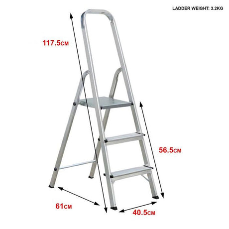 Draak 3 Tread Step Ladder Aluminium - Builders Emporium