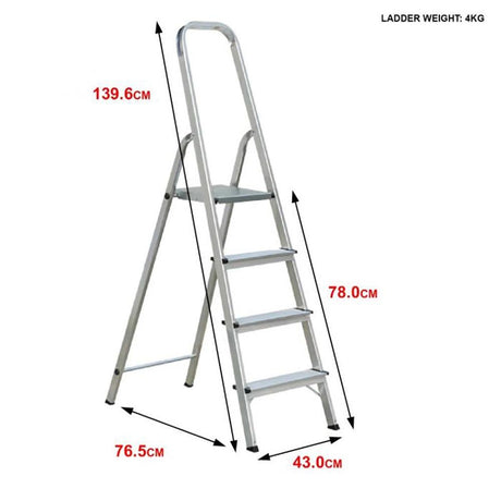Draak 4 Tread Step Ladder Aluminium - Builders Emporium