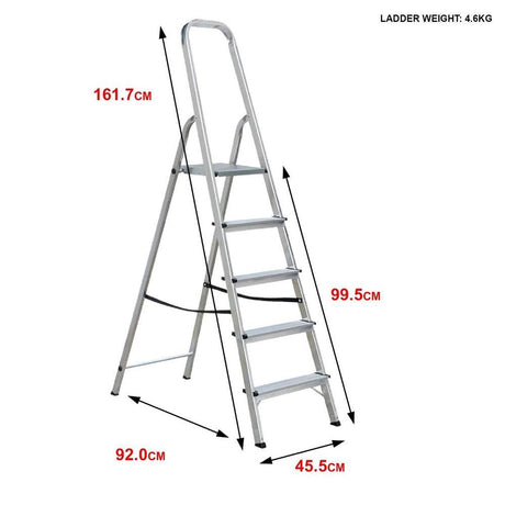 Draak 5 Tread Step Ladder Aluminium - Builders Emporium