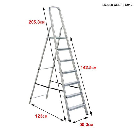 Draak 7 Tread Step Ladder Aluminium - Builders Emporium