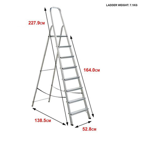 Draak 8 Tread Step Ladder Aluminium - Builders Emporium