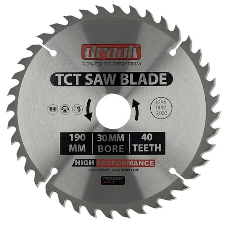 Draak TCT Circular Sawblade 190mm x 30mm x 40T - Builders Emporium