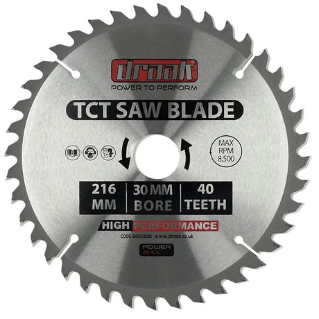 Draak TCT Circular Sawblade 216mm x 30mm x 40T - Builders Emporium