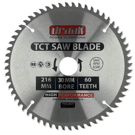 Draak TCT Circular Sawblade 216mm x 30mm x 60T - Builders Emporium