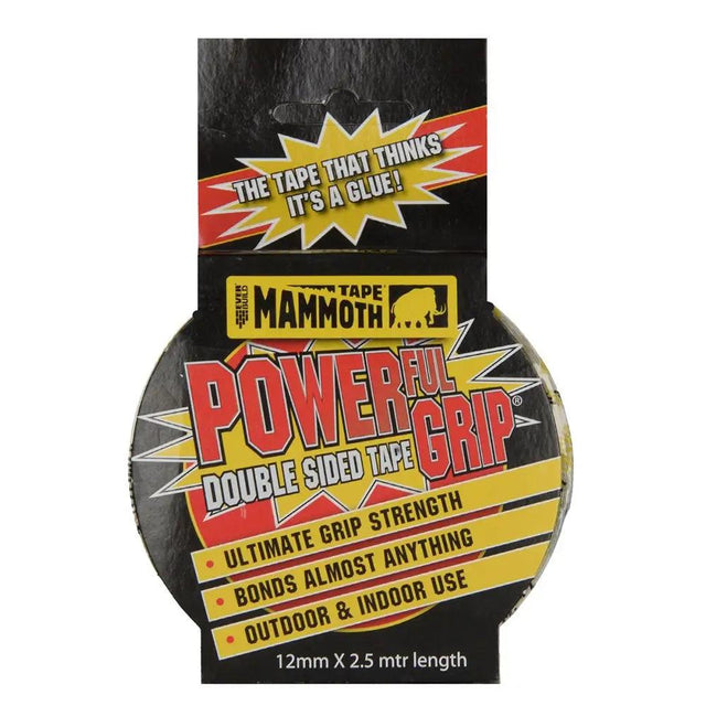 Everbuild 2POWERGRIP12 Mammoth Powerful Grip Tape, Reinforced Double Sided Tape, Clear, 12 mm x 2.5 m - Builders Emporium