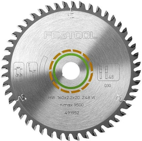 Festool 491952 160mm x 2.2mm x 20mm W48 Fine Tooth Saw Blade - Builders Emporium